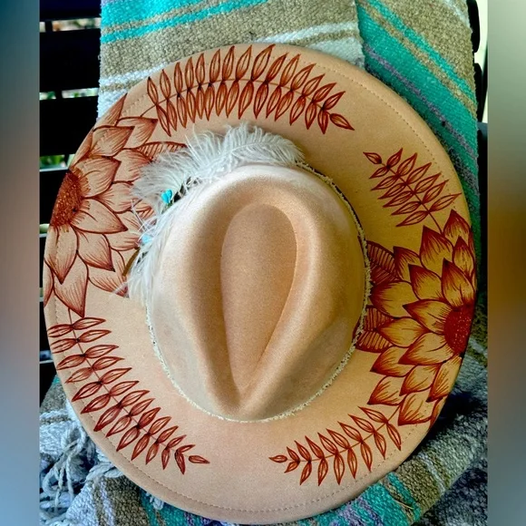 Bohemian Custom Burned Rancher Hat Custom Burned Rancher Blue Cowgirl Hat **western **designer  main image 2